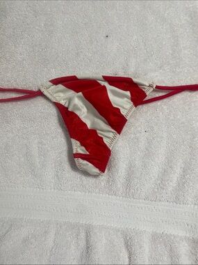 Red & Cream Striped Bikini Bottom - Women